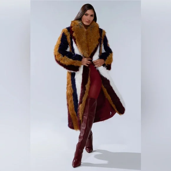 NWT AKIRA Striped Faux Fur Coat 1X/2X - Picture 4 of 11